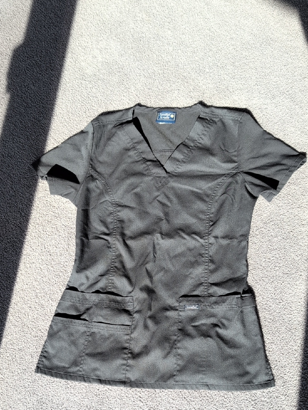 Sanibel Scrubs Classic Dark Grey Scrub Top with V-Neck Size XS